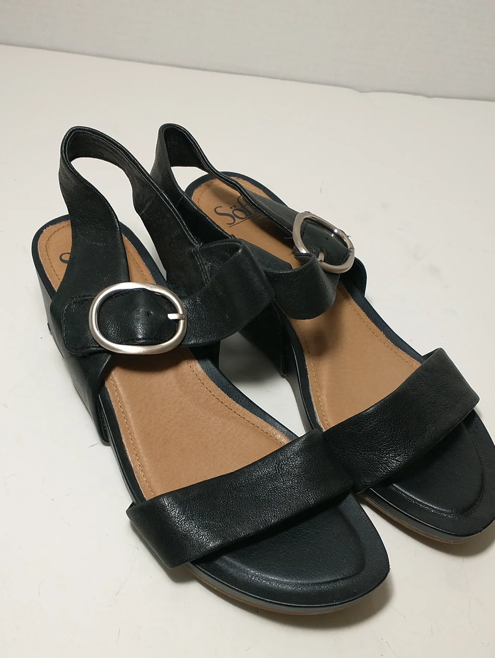 Sofft Leather Strappy Wedge Sandal, Size 10, Black, Formal, Summer Fun